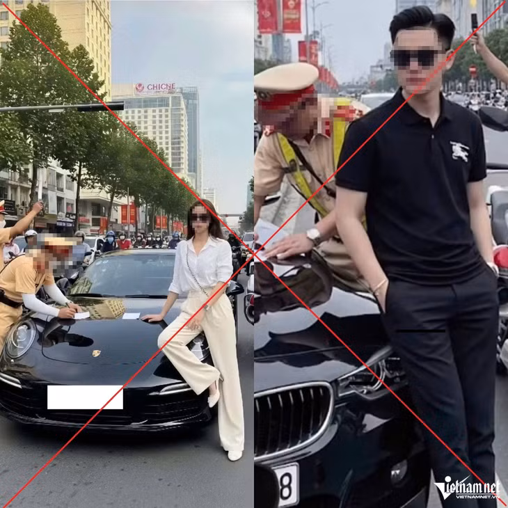 Hai trong số các bức ảnh theo trào lưu "đăng ảnh bị cảnh sát giao thông xử phạt". Ảnh: FB