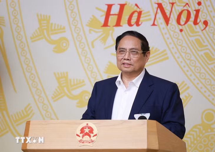 Thủ tướng Phạm Minh Chính chủ trì Hội nghị đánh giá 03 năm thực hiện Nghị quyết số 18-NQ/TW và 01 năm thi hành Luật Đất đai năm 2024. (Ảnh: Dương Giang/TTXVN)