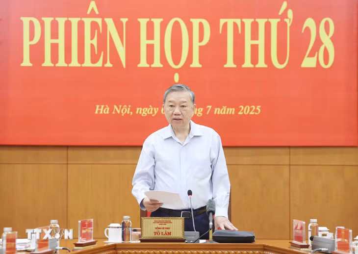 Tổng Bí thư Tô Lâm, Trưởng Ban Chỉ đạo Trung ương về phòng chống tham nhũng, lãng phí, tiêu cực phát biểu tại Phiên họp thứ 28 của Ban Chỉ đạo. (Ảnh: Thống Nhất/TTXVN)