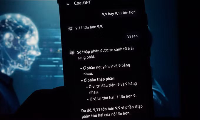 ChatGPT trả lời sai với câu hỏi: "9,9 hay 9,11 lớn hơn?". Ảnh: Bảo Lâm