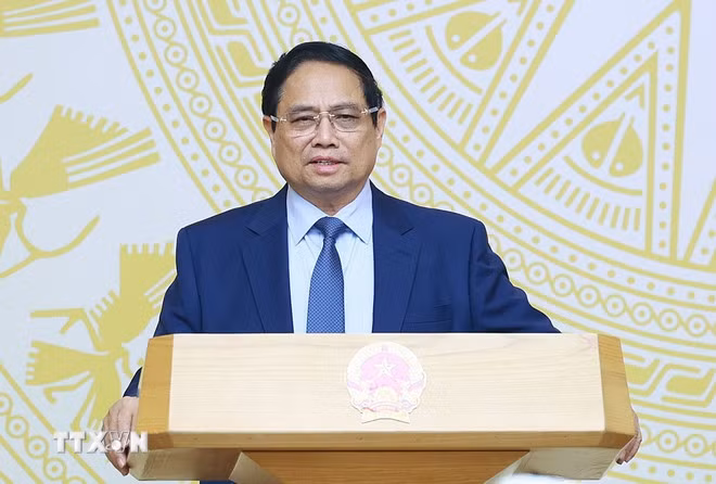 Thủ tướng Phạm Minh Chính chủ trì phiên họp lần thứ hai của Ban Chỉ đạo xây dựng đề án phát triển kinh tế tư nhân. (Ảnh: Dương Giang/TTXVN)