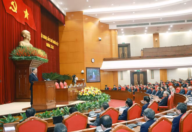 Tổng Bí thư Tô Lâm phát biểu bế mạc Hội nghị lần thứ 11 Ban Chấp hành Trung ương Đảng khóa XIII. (Ảnh: Thống Nhất/TTXVN)