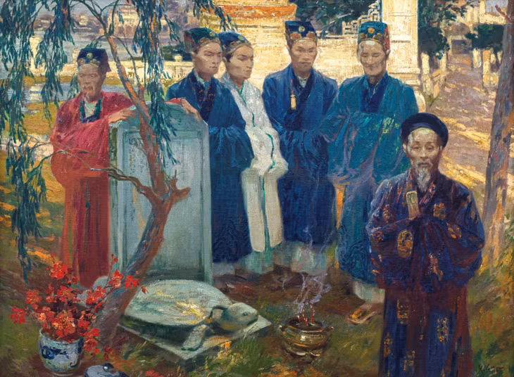 Bức Commémoration à la stèle d'un lettré, Tonkin (Kỷ niệm tại bia học giả, Bắc Kỳ) của Henry Emile Vollet bán được 655.200 HKD. Ông vẽ tác phẩm sơn dầu trên canvas năm 1902, kích thước 54,5x73 cm.