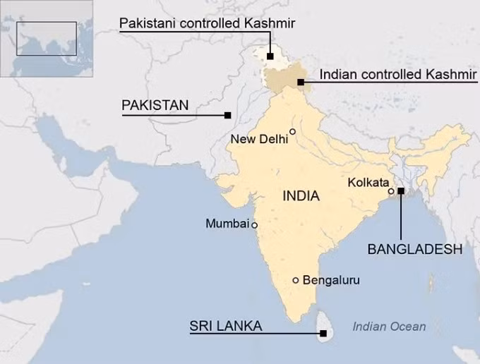 Vị trí Ấn Độ và Pakistan. Đồ họa: BBC