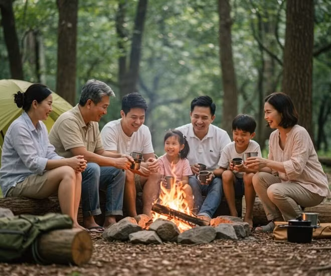 Gia đình cần chuẩn bị đầy đủ mọi thứ thiết yếu trước khi đi cắm trại vào dịp nghỉ lễ Giỗ Tổ Hùng Vương. Ảnh: AI - Đạt
