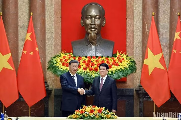 Chủ tịch nước Lương Cường và Tổng Bí thư, Chủ tịch Trung Quốc Tập Cận Bình tại buổi hội đàm.