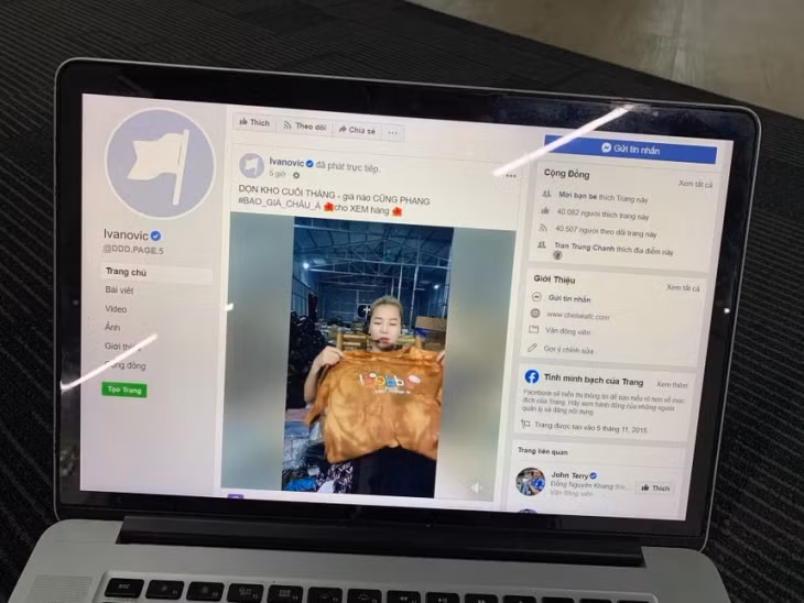 Trang có tick xanh của cầu thủ Ivanovic bị người Việt chiếm dụng livestream bán hàng. Ảnh: Trọng Hưng.