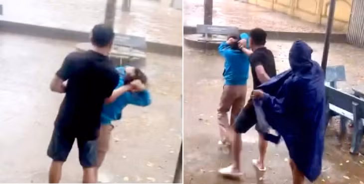 Vị phụ huynh có hành động túm tóc, xúc phạm nữ giáo viên giữa trời mưa trước sự chứng kiến của giáo viên và học sinh khiến dư luận bức xúc.