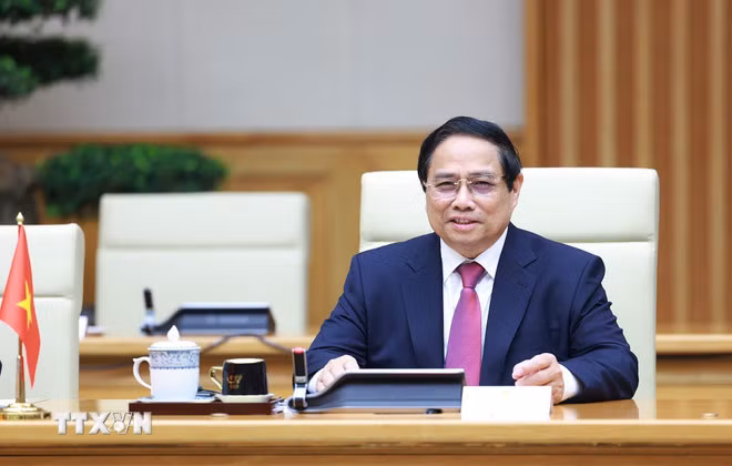 Thủ tướng Phạm Minh Chính hội đàm với Thủ tướng Tây Ban Nha Pedro Sánchez. (Ảnh: Dương Giang/TTXVN)