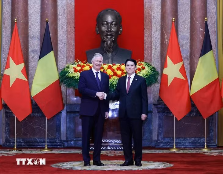 Chủ tịch nước Lương Cường hội kiến Nhà Vua Vương quốc Bỉ Philippe. (Ảnh: Lâm Khánh/TTXVN)