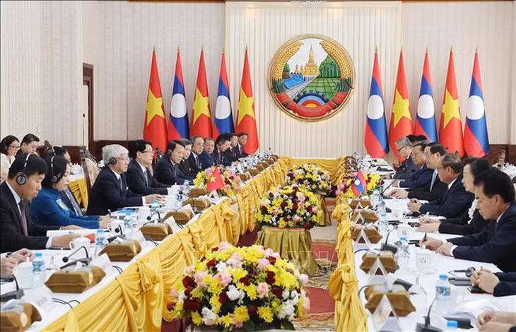 Chủ tịch nước Lương Cường hội kiến Thủ tướng Chính phủ Lào Sonexay Siphandone - Ảnh: Lâm Khánh/TTXVN