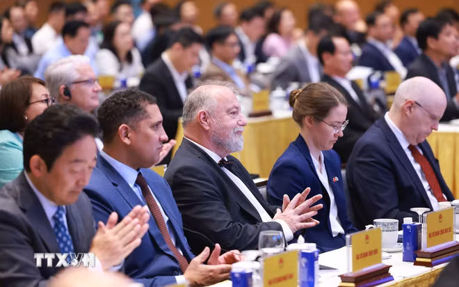 Các đại biểu dự Lễ công bố Bộ chỉ số đánh giá kết quả thực hiện các hiệp định thương mại tự do của các địa phương năm 2024. (Ảnh: Dương Giang/TTXVN)