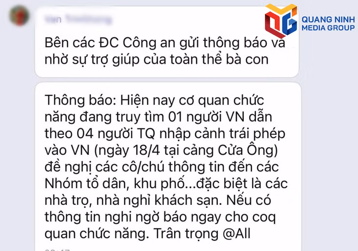 Thông tin truy tìm được gửi đến các khu dân cư.
