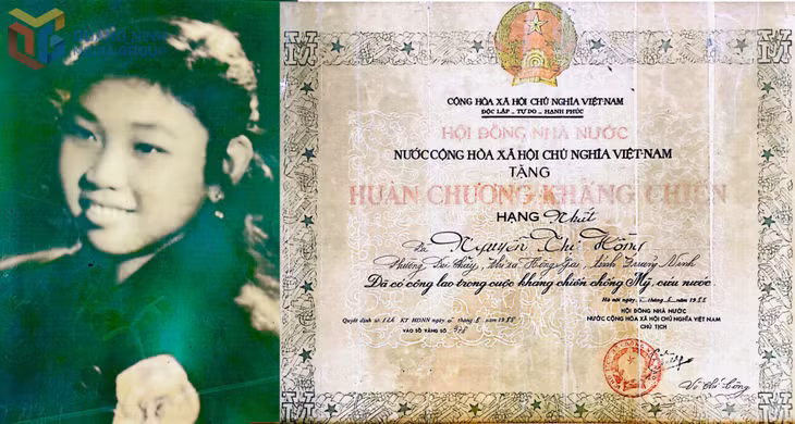 Bà Nguyễn Thị Hồng ngày được vinh dự nhận danh hiệu "Ba đảm đang" vào năm 1960 (ảnh bên trái) và được Nhà nước trao tặng Huân chương kháng chiến chống Mỹ cứu nước hạng Nhất.