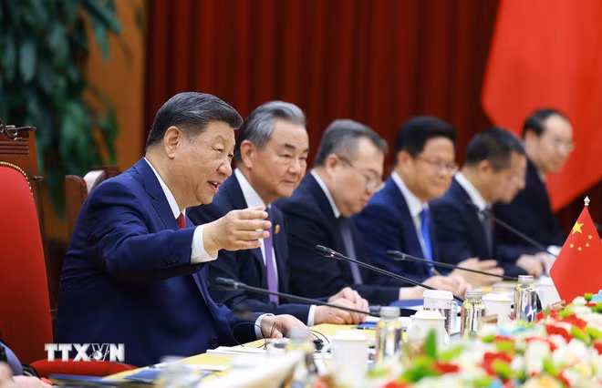 Tổng Bí thư, Chủ tịch nước Trung Quốc Tập Cận Bình phát biểu. (Ảnh: Dương Giang/TTXVN)