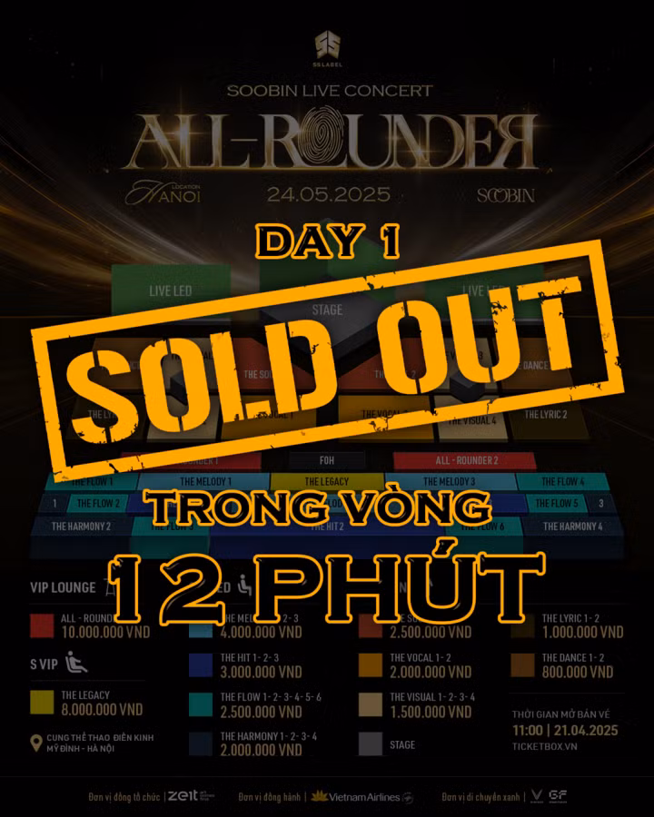 Toàn bộ vé concert của Soobin bán hết sau 12 phút mở bán.