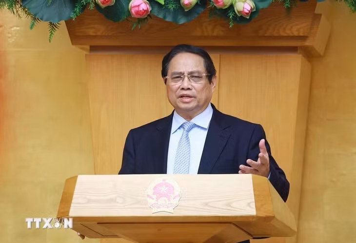 Thủ tướng Phạm Minh Chính chủ trì Phiên họp Chính phủ chuyên đề về xây dựng pháp luật tháng 4. (Ảnh: Dương Giang/TTXVN)