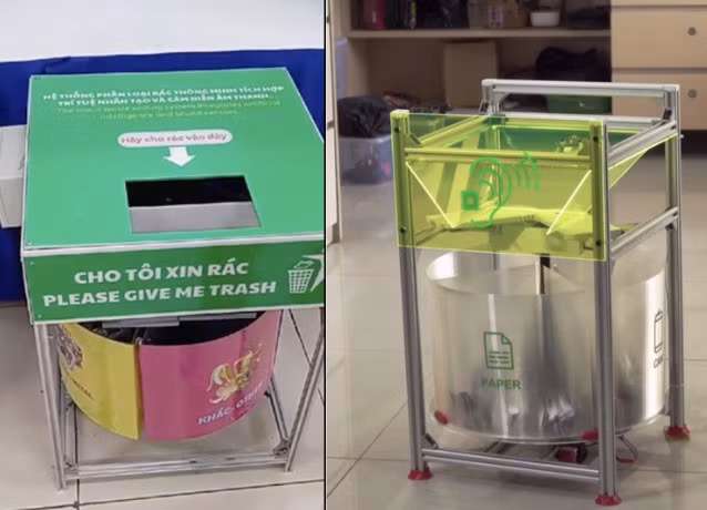 Dự án đạt giải nhất cuộc thi nghiên cứu khoa học, kỹ thuật cấp quốc gia (bên trái) bị tố giống sản phẩm của chuyên gia Samuel Alexander đăng tải trên Youtube vào tháng 10.2023 (bên phải). Đồ họa: Vân Trang