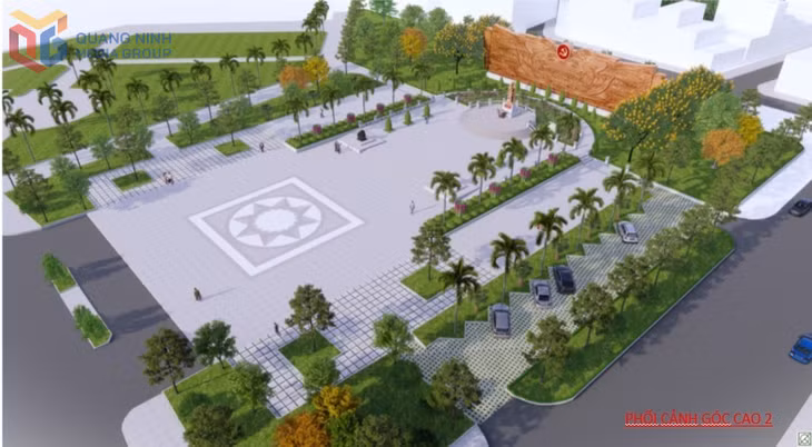 Phối cảnh một trong bốn phương án cải tạo, nâng cấp công trình xung quanh khu vực tượng đài đồng chí Vũ Văn Hiếu, được đơn vị tư vấn trình bày tại cuộc họp.