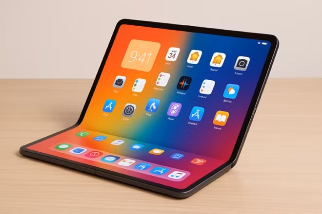 Apple được cho là đang phát triển thiết bị gập kích thước lớn, có thể ra mắt cuối năm 2026. Ảnh minh họa tạo bởi AI