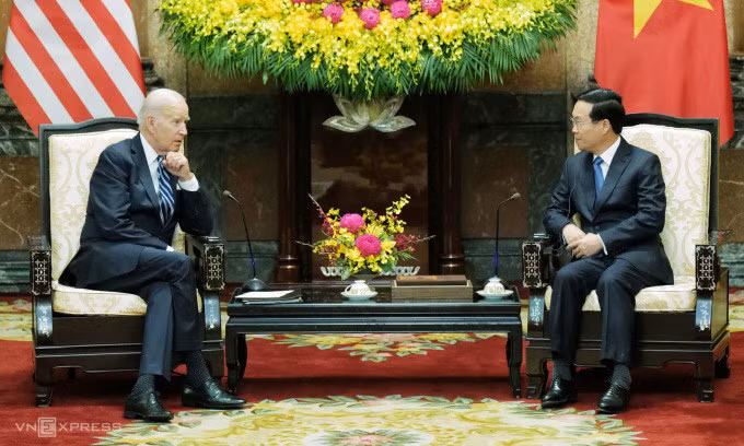 Chủ tịch nước Võ Văn Thưởng hội kiến Tổng thống Biden tại Phủ Chủ tịch hôm 11/9. Ảnh: Ngọc Thành