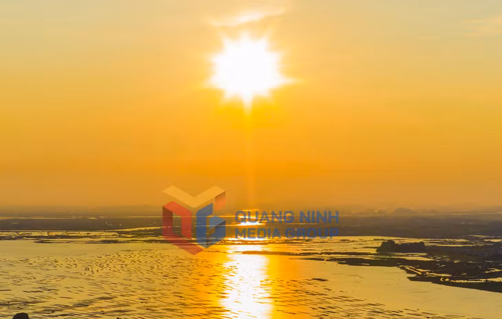Hoàng hôn buông trên đảo Hà Nam, nhuộm vàng mặt nước và rừng ngập mặn (8-2025). Ảnh: Đỗ Giang