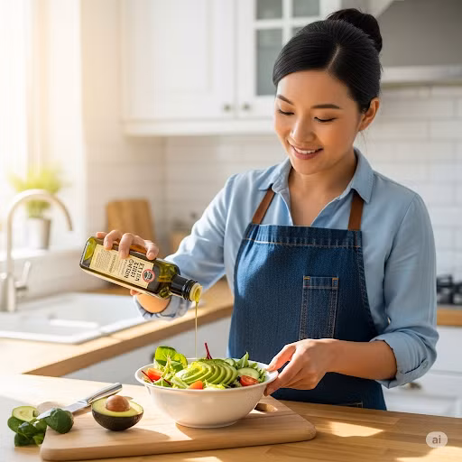 Sử dụng dầu ô liu nguyên chất để bổ sung chất béo lành mạnh cho cơ thể.