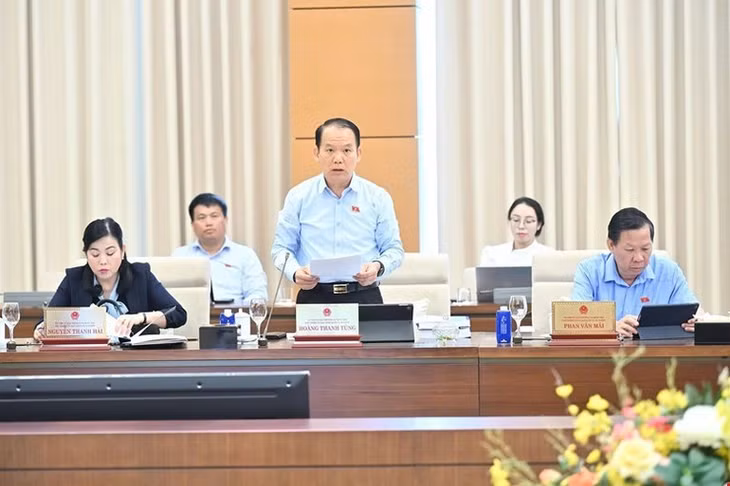 Chủ nhiệm Ủy ban Pháp luật và Tư pháp Hoàng Thanh Tùng trình bày báo cáo thẩm tra. (Ảnh: DUY LINH)