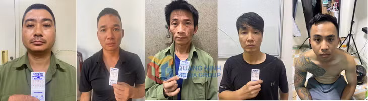 Từ trái qua phải là các đối tượng: Ngô Quang Điệp; Nguyễn Thế Hưng; Nguyễn Trọng Đại; Tô Mạnh Cường và Phạm Mạnh Hùng.