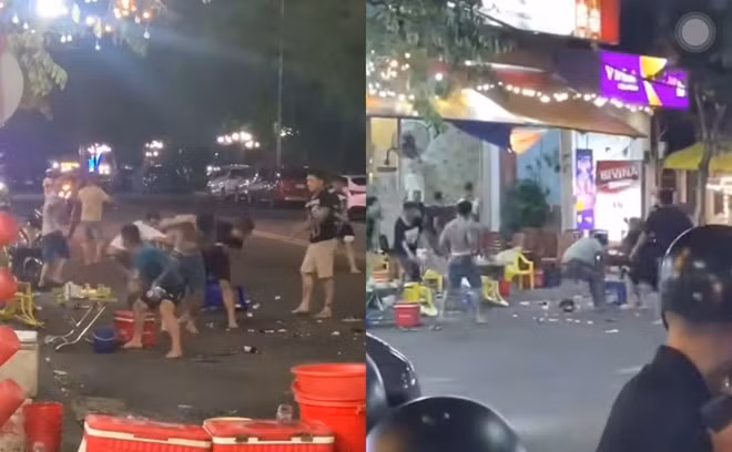 2 nhóm tràn ra đường hỗn chiến trước sự chứng kiến của đông đảo người dân ở Gia Lai. Ảnh: Hồ Phong