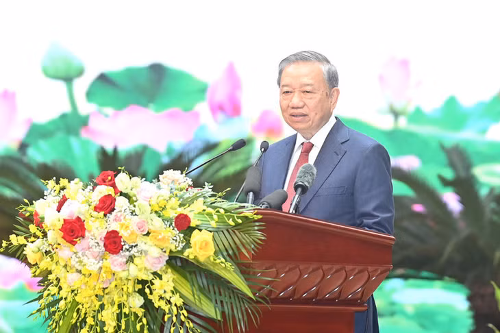 Tổng Bí thư Tô Lâm phát biểu tại buổi gặp mặt. (Ảnh: ĐĂNG KHOA)