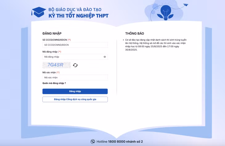 Thí sinh trúng tuyển đại học cần đăng nhập hệ thống chung của Bộ Giáo dục và Đào tạo để xác nhập học