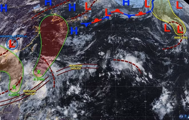 Các vùng áp thấp đang được theo dõi ngày 15.8.2025. Ảnh: JTWC