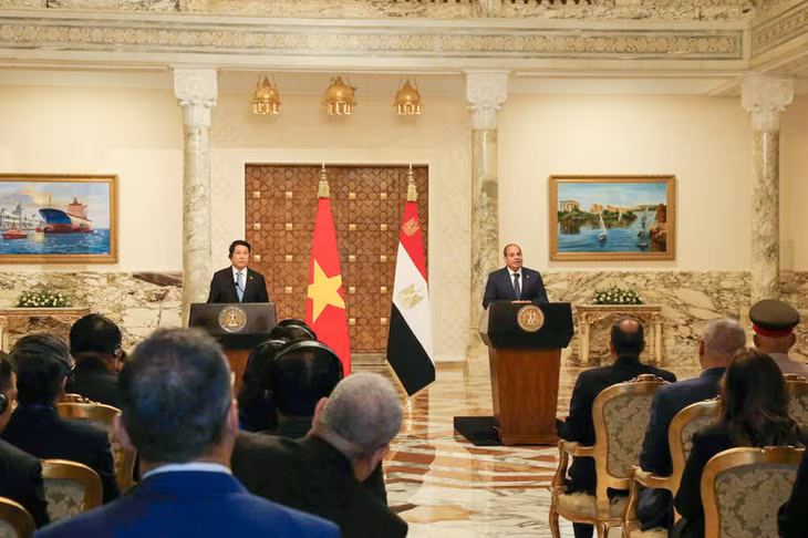 Chủ tịch nước Lương Cường và Tổng thống Ai Cập Abdel Fattah Al Sisi. (Ảnh: XUÂN KỲ)