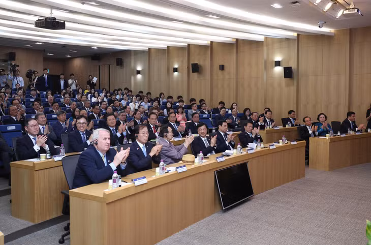 Các đại biểu tham dự buổi phát biểu chính sách của Tổng Bí thư Tô Lâm tại Trường Đại học Yonsei. (Ảnh: Thống Nhất-TTXVN)