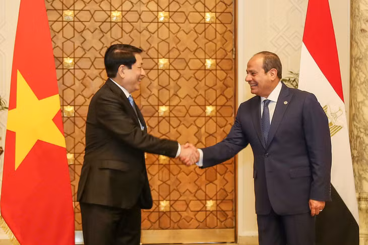 Chủ tịch nước Lương Cường và Tổng thống Abdel Fattah Al Sisi. (Ảnh: XUÂN KỲ)