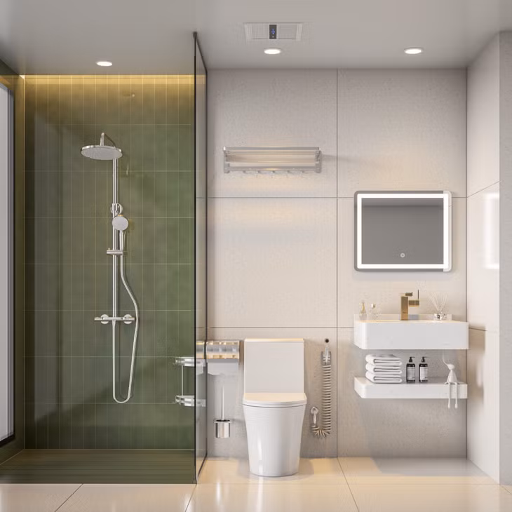 Bố trí thiết bị vệ sinh cho nhà tắm diện tích vừa