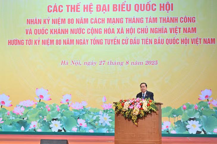 Chủ tịch Quốc hội Trần Thanh Mẫn phát biểu tại hội nghị. Ảnh: Thủy Nguyên