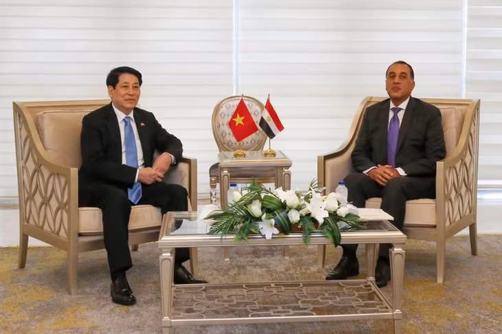 Chủ tịch nước Lương Cường hội kiến Thủ tướng Ai Cập Mostafa Madbouly. (Ảnh: XUÂN KỲ)