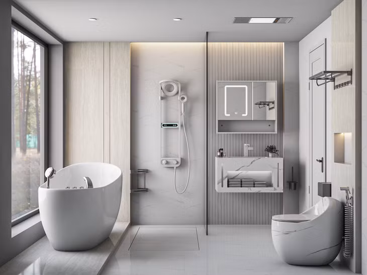Nhà tắm diện tích lớn thoải mái bố trí thiết bị hơn