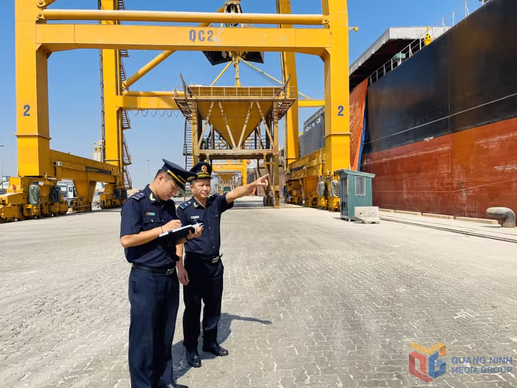 Công chức Hải quan cửa khẩu cảng Hòn Gai giám sát hàng hóa XNK.