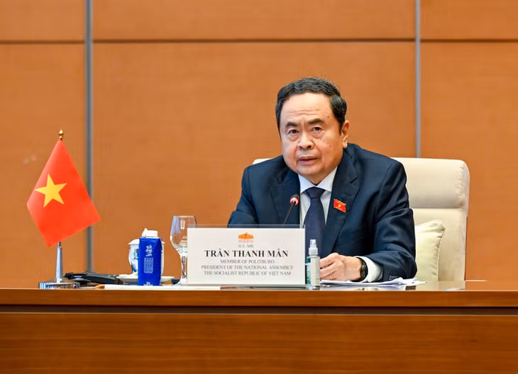 Chủ tịch Quốc hội Trần Thanh Mẫn phát biểu tại cuộc tiếp. (Ảnh: DUY LINH)