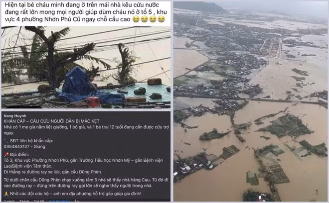 Hơn 42.000 người bị cô lập do lũ ở Gia Lai, hình ảnh kèm thông tin kêu cứu lan truyền khắp mạng xã hội. Ảnh: Bình Định