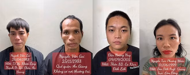 Bắt nhóm 4 đối tượng đánh người lang thang, cướp tài sản dưới gầm cầu Bình Lợi ở TPHCM. Ảnh: Công an cung cấp