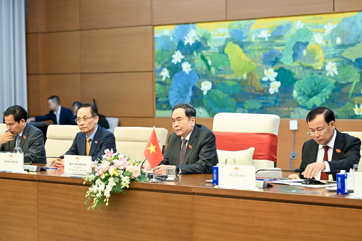 Chủ tịch Quốc hội Trần Thanh Mẫn phát biểu tại hội kiến. (Ảnh: DUY LINH)