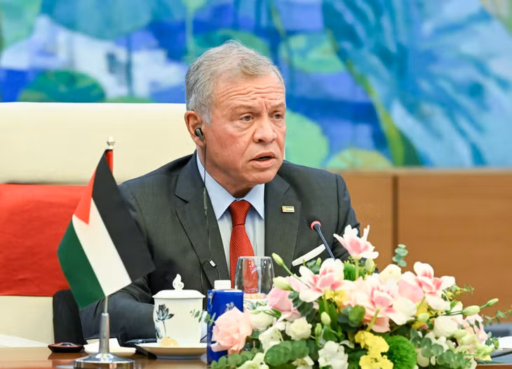 Quốc vương Jordan Abdullah II Ibn Al Hussein phát biểu tại hội kiến. (Ảnh: DUY LINH)