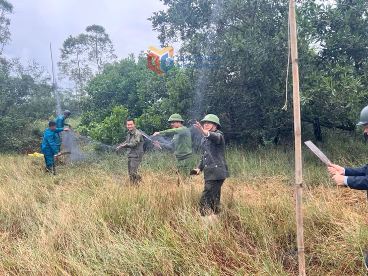 Lực lượng chức năng xã Vĩnh Thực tháo dỡ lưới săn bắt chim hoang dã