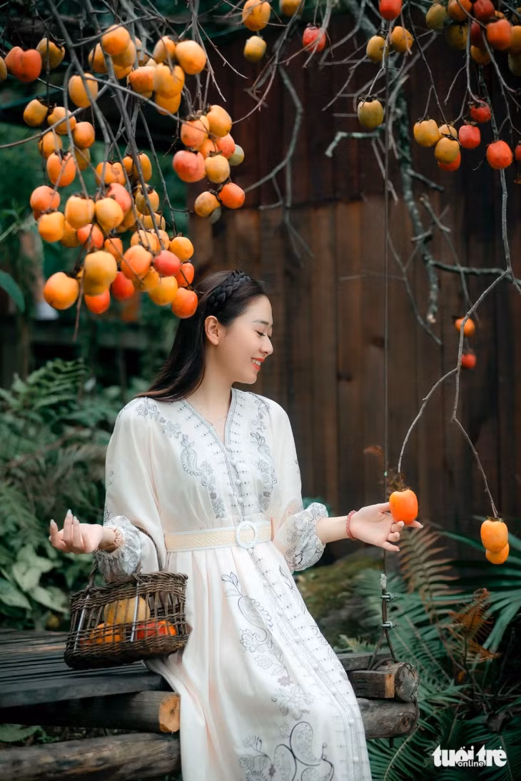 Du khách trẻ tìm đến vườn hồng chủ yếu để có ảnh đẹp và mua đặc sản tại vườn - Ảnh: VĂN PHÚ