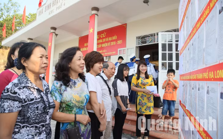Cử tri khu 4, phường Bãi Cháy (TP Hạ Long) nghiên cứu tiểu sử các ứng viên trước khi bỏ phiếu. Ảnh: Hùng Sơn