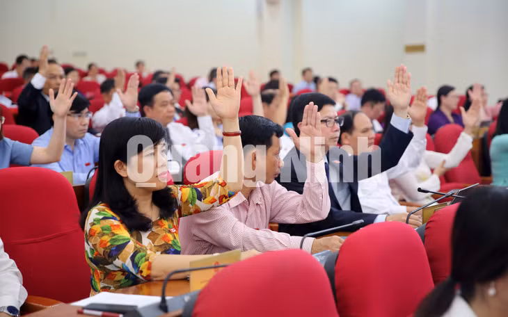 Các đại biểu HĐND tỉnh biểu quyết thông qua 18 nghị quyết (7-2018). Ảnh: Hùng Sơn